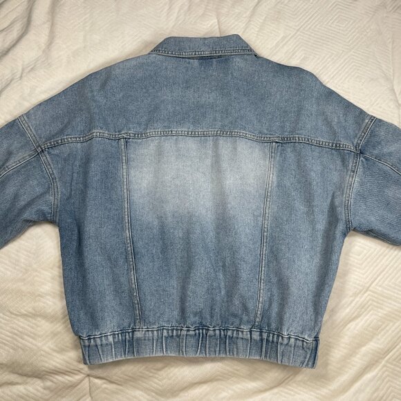 With Love YMI Light Steel Blue Cinched Hem Rose Gold Button Front Jean Jacket M - Picture 6 of 11